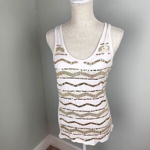 ZOY ESTILLO WOMEN'S SLEEVELESS TOP T BACK WITH GOLD EMBELLISHMENTS SIZE MEDIUM